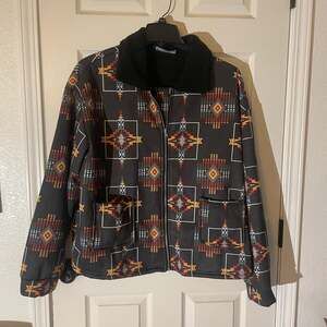 Aztec Sherpa Full-Zip Jacket, Black, Plus Size 3X